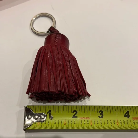 Hermes Pre Own Carmen Silver Key Ring Leather Burgundy Tassel with Box